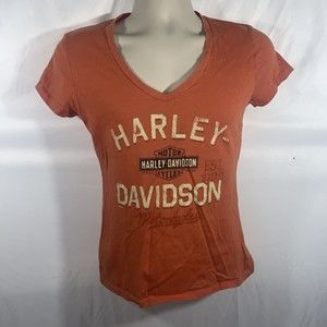 Harley Davidson Women’s Small Orange Short Sleeve  T Shirt Bourbon Street LA